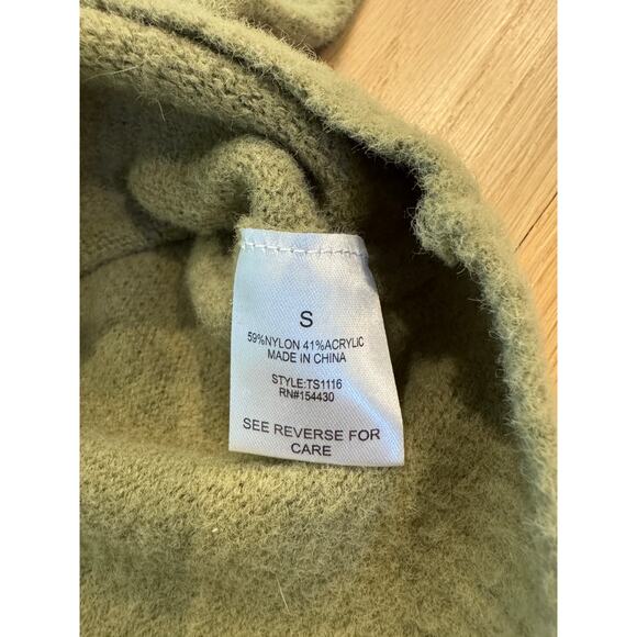 Theo & Spence Olive Green Knit Button Long Sleeve Cropped Cardigan Sweater Top S - Picture 3 of 5